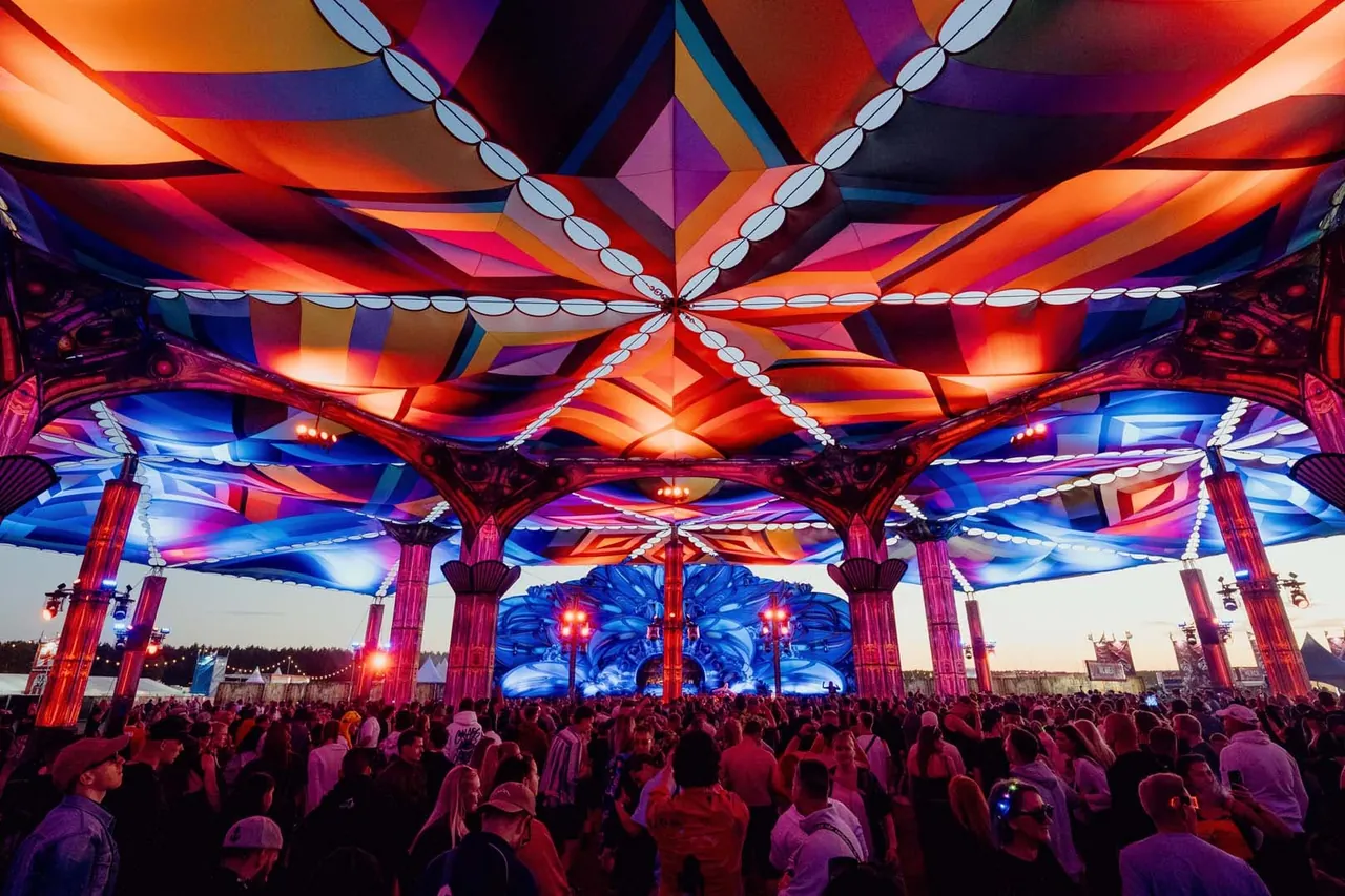 The Second Stage, the psytrance stage under its large colourful sail, in 2026.