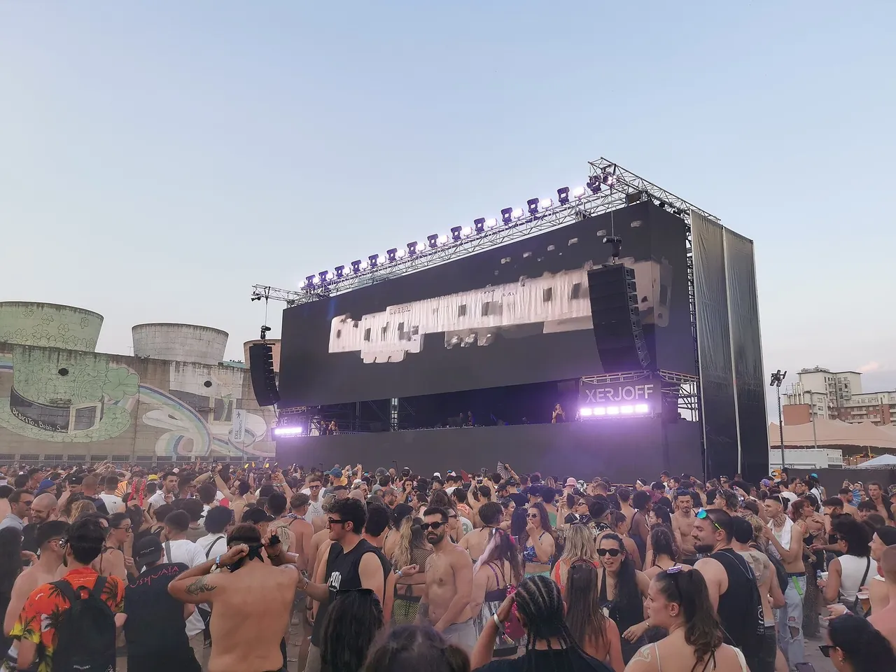 The Solar Stage at the foot of the former power plant's cooling towers, on 4 July 2025.