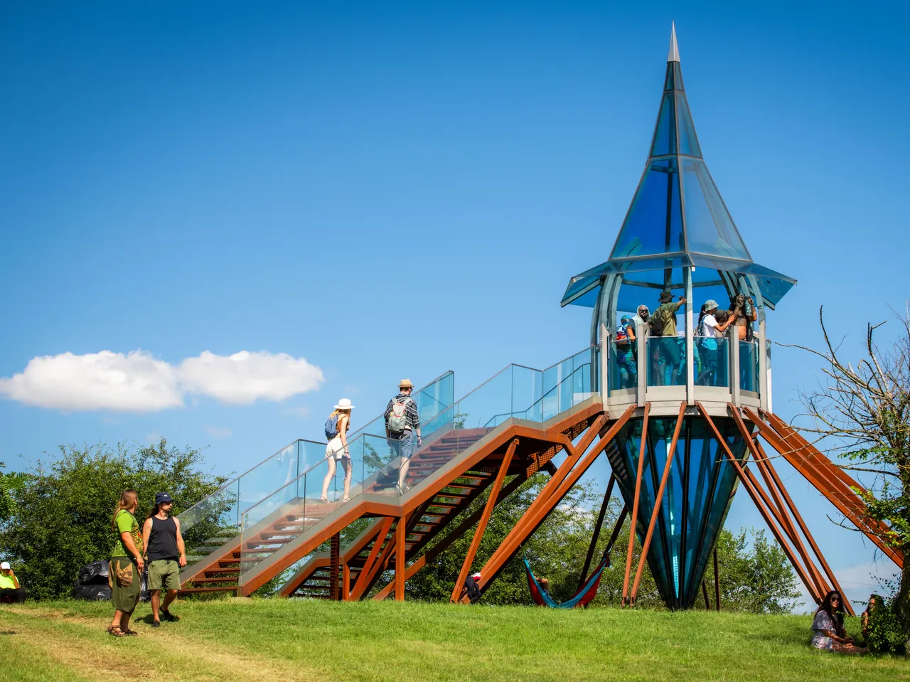The Mirador tower, with its walkway and glazed lookout above the valley, in 2023.
