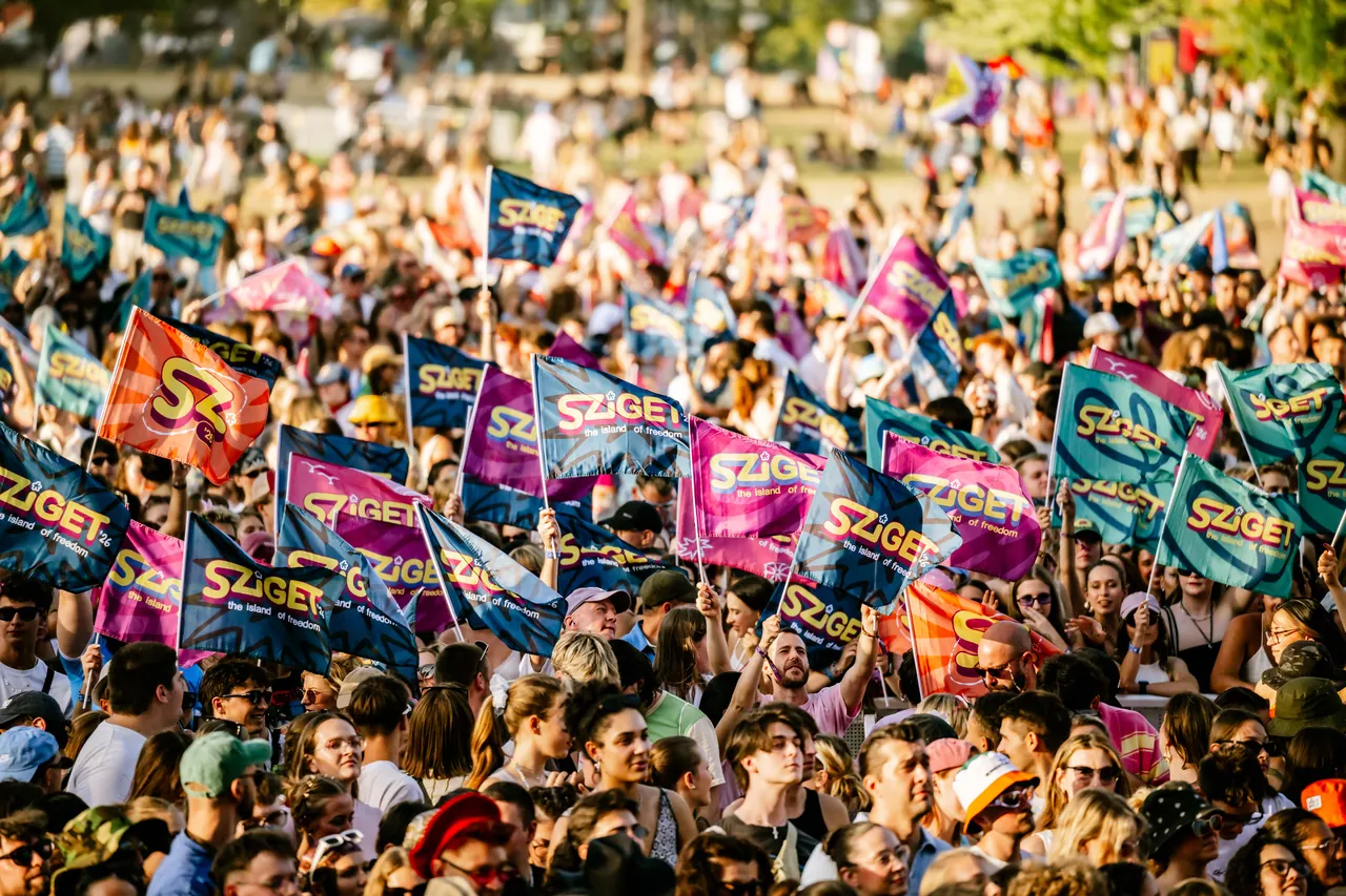 La « Flag Party » devant la Main Stage le 11 août 2026 : le public agite des drapeaux aux couleurs du festival.
