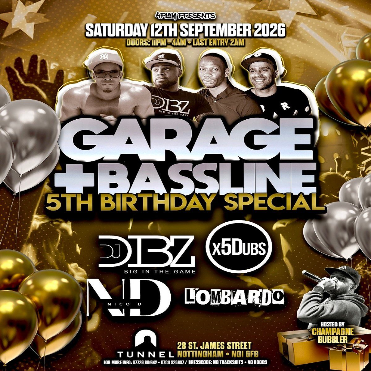 Affiche officielle de 4Play Presents: Garage & Basslines (5th Birthday Special) (The Tunnel Club Nottingham, Nottingham, Royaume-Uni, 12 septembre 2026)