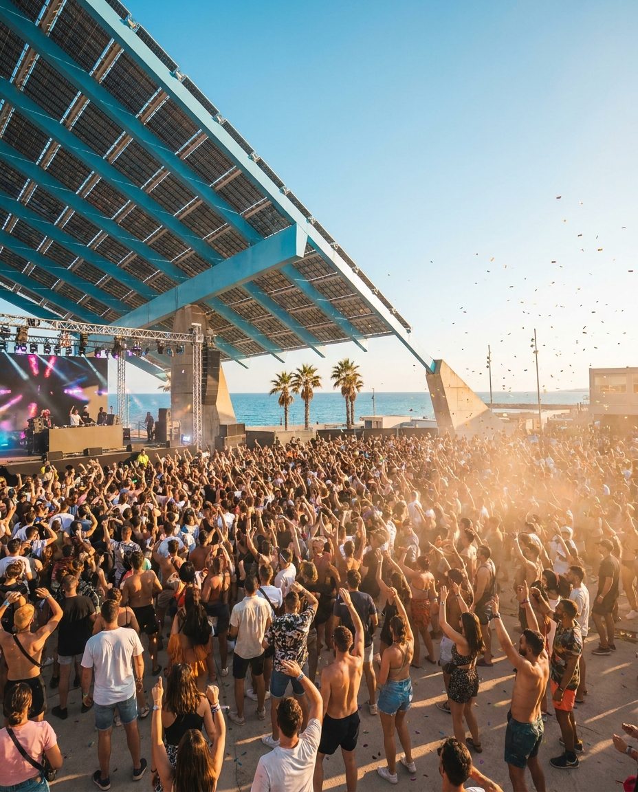 Illustrative key visual for Brunch Electronik Festival (Parc del Fòrum, Barcelona, Spain, 7 August 2026)