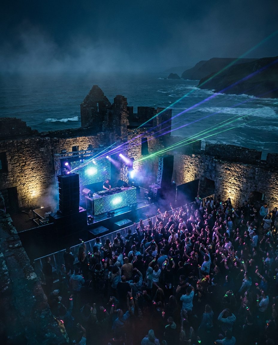Illustrative key visual for Neopop Festival (Forte de Santiago da Barra, Viana do Castelo, Portugal, 6 August 2026)