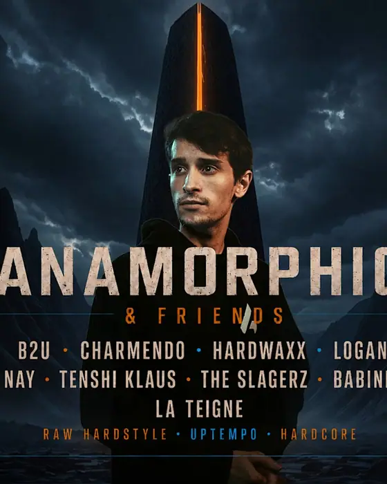 Affiche officielle de Anamorphic & Friends // B2u - Charmendo - Hardwaxx - Logan (Hangar DS, Bordeaux, France, 17 octobre 2026)