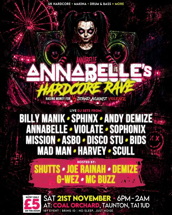 Affiche officielle de Annabelles hardcore rave for stand against violence (Coal Orchard, Taunton, Royaume-Uni, 21 novembre 2026)
