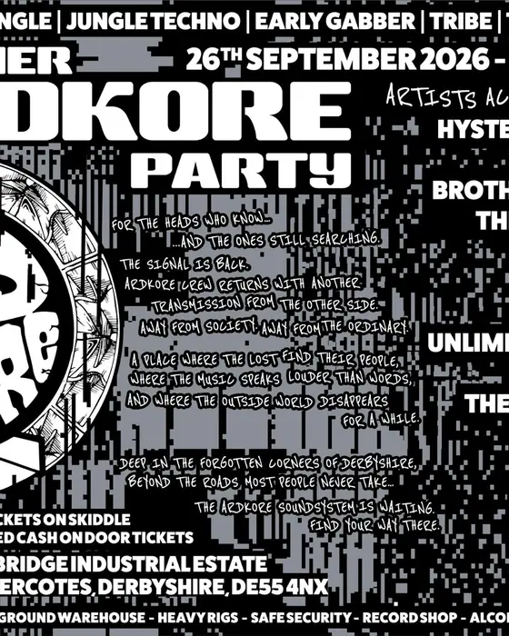 Affiche officielle de another ARDKORE party (The Unit Warehouse, Derby, Royaume-Uni, 26 septembre 2026)