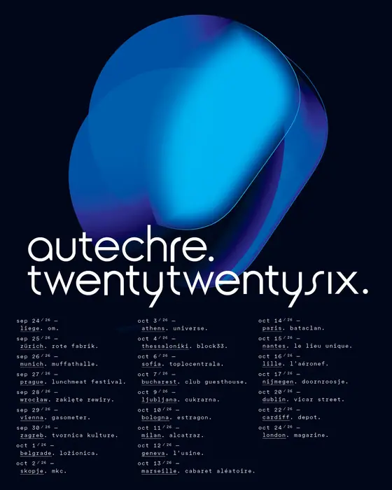 Affiche officielle de Autechre · Alcatraz Milano (Alcatraz Milano, Milan, Italie, 11 octobre 2026)