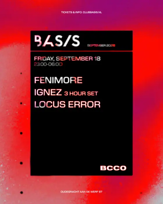 Affiche officielle de BASIS x BCCO w/ Ignez (BASIS, Oudegracht aan de Werf 97, Utrecht, Pays-Bas, 18 septembre 2026)