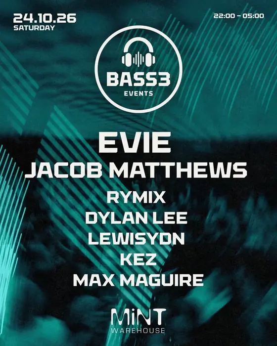 Affiche officielle de BASS3 x MiNT Warehouse Loft (Mint Warehouse, Leeds, Royaume-Uni, 24 octobre 2026)