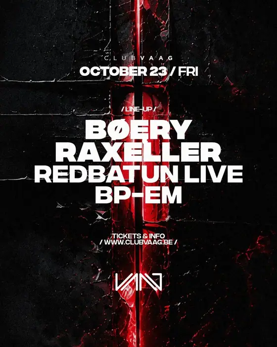 Photo de BØĘRY & Raxeller at Club Vaag (Club Vaag, Antwerp, Belgique, 23 octobre 2026)