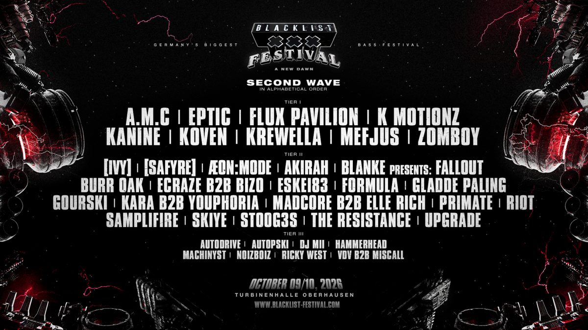 Official poster for Blacklist Festival (Turbinenhalle Oberhausen, Oberhausen, Germany, 9 October 2026)