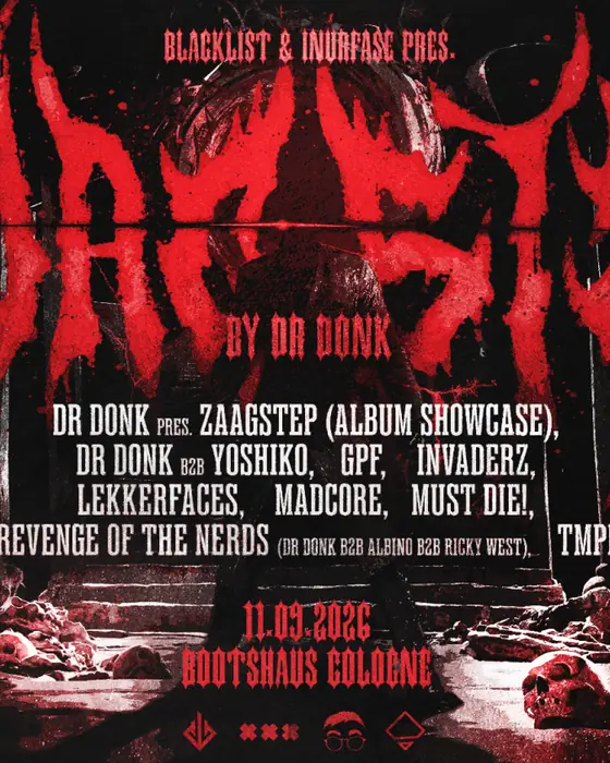 Affiche officielle de Blacklist & Inurfase pres. Zaagstep by Dr Donk (Bootshaus, Cologne, Allemagne, 11 septembre 2026)