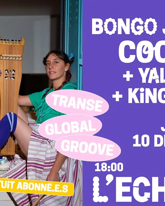 Affiche officielle de Bongo Joe Night ! Cocanha + Yalla Miku + King Ayisoba (L'Echonova, Saint-Avé, France, 10 décembre 2026)