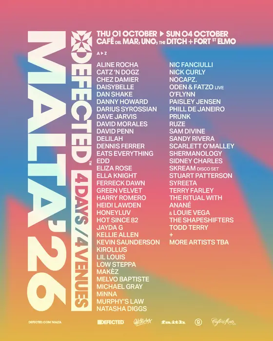 Affiche officielle de Defected Malta (UNO Malta, Attard, Malte, 1 octobre 2026)