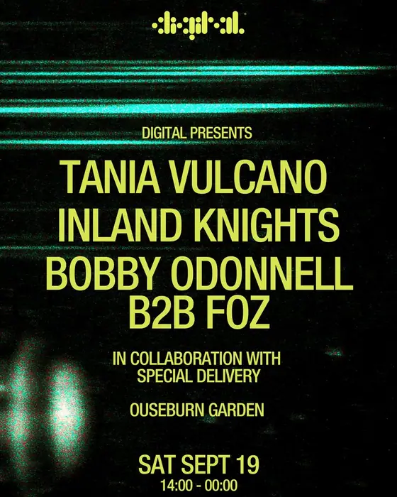 Photo de DIGITAL Presents: Tania Vulcano, Inland Knights, Bobby Odonnell (Ouseburn Garden, Newcastle, Royaume-Uni, 19 septembre 2026)