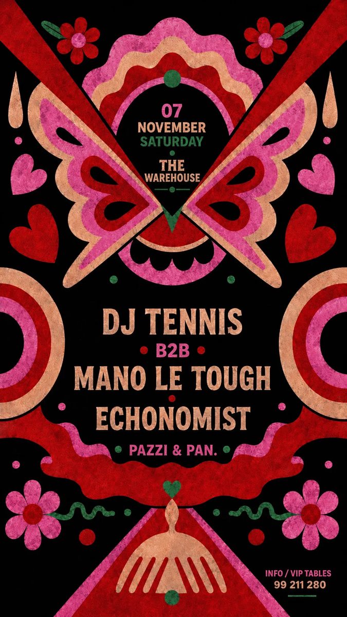 Official poster for DJ Tennis b2b Mano Le Tough au Warehouse by IT Quarter (The Warehouse by IT Quarter, Limassol, Cyprus, 7 November 2026)