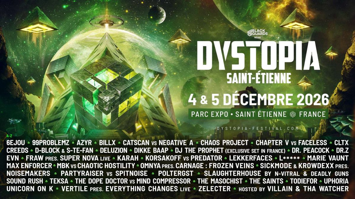 Official poster for Dystopia Festival (Parc Expo Saint-Étienne, Saint-Étienne, France, 4 December 2026)