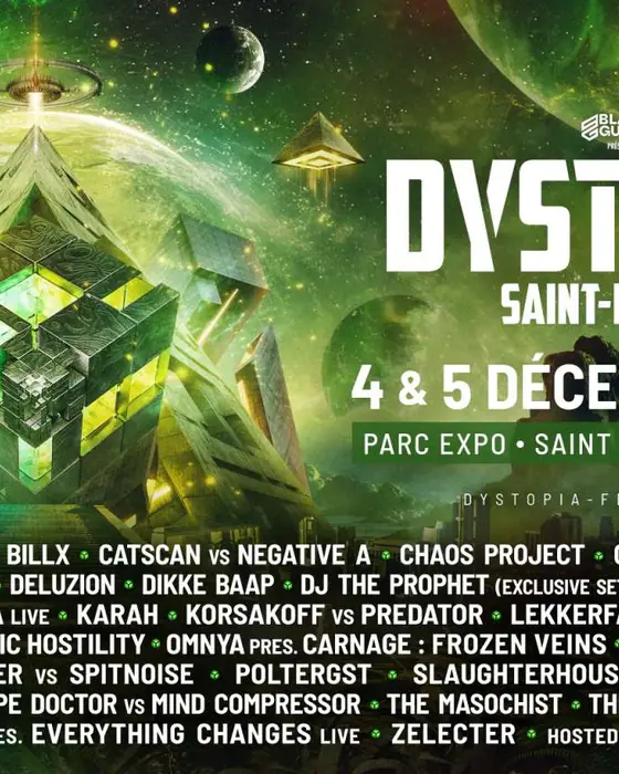 Affiche officielle de Dystopia Festival (Parc Expo Saint-Étienne, Saint-Étienne, France, 4 décembre 2026)