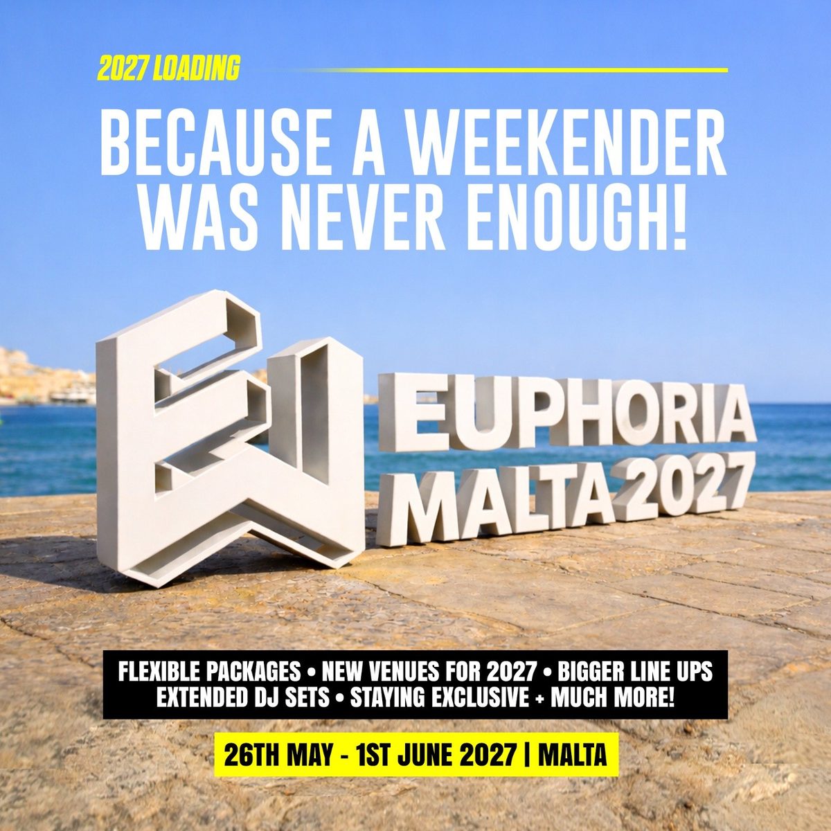 Official poster for Euphoria Malta (Gianpula Village, Rabat, Malta, 26 May 2027)