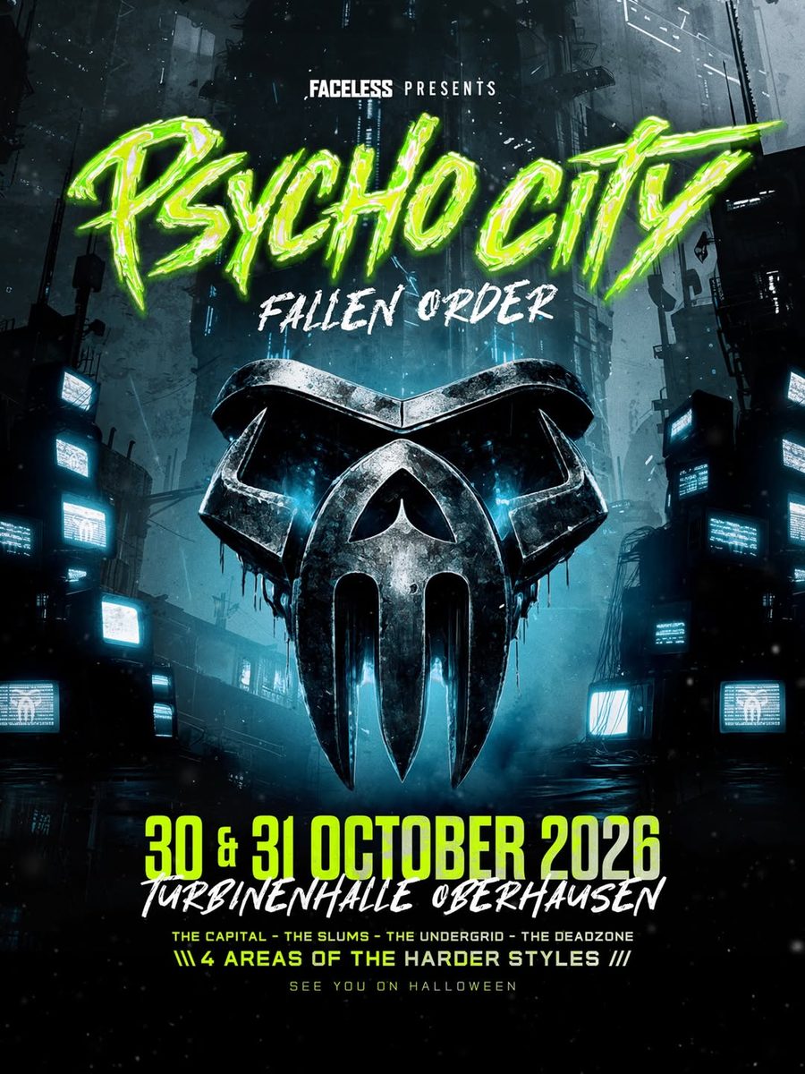 Affiche officielle de Faceless Psycho City (Turbinenhalle Oberhausen, Oberhausen, Allemagne, 30 octobre 2026)