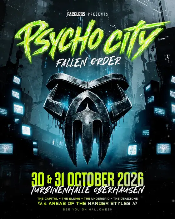 Affiche officielle de Faceless Psycho City (Turbinenhalle Oberhausen, Oberhausen, Allemagne, 30 octobre 2026)