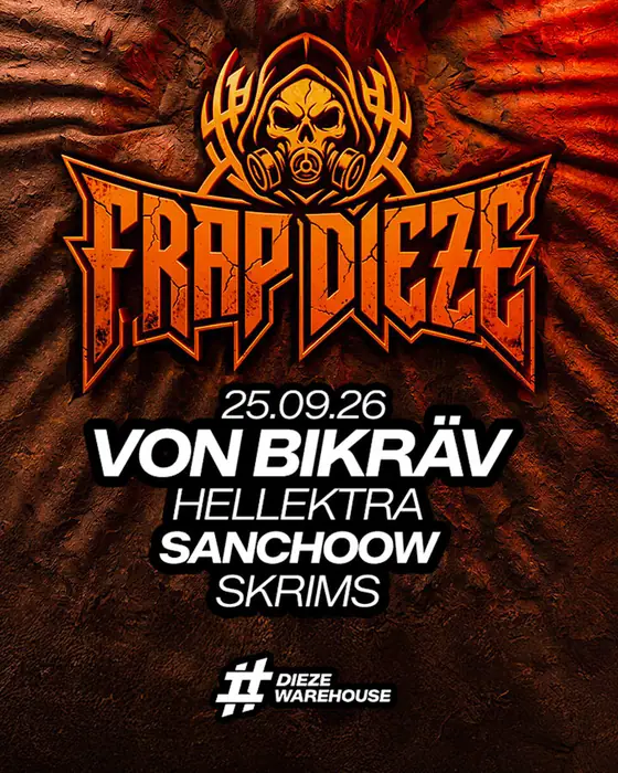 Affiche officielle de Frap Dieze : Von Bikräv And More... (DIEZE WAREHOUSE, Montpellier, France, 25 septembre 2026)