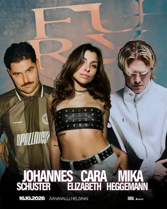 Affiche officielle de FURY: Cara Elizabeth, Johannes Schuster & Mika Heggemann (Ääniwalli, Helsinki, Finlande, 16 octobre 2026)