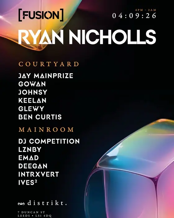 Affiche officielle de [FUSION] Presents Ryan Nicholls (Distrikt Bar, Leeds, Royaume-Uni, 4 septembre 2026)