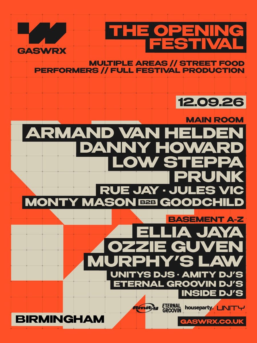 Affiche officielle de GASWRX Opening. ARMAND VAN HELDEN/LOW STEPPA/DANNY HOWARD/PRUNK (GASWRX, Birmingham, Royaume-Uni, 12 septembre 2026)