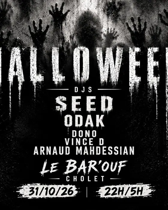 Official poster for Halloween Techno (Le Bar'ouf, Cholet, France, 31 October 2026)