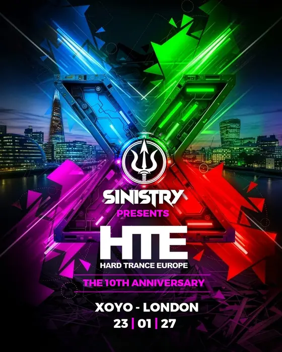 Official poster for Hard Trance Europe 10th Anniversary London Showcase (XOYO, London, UK, 23 January 2027)