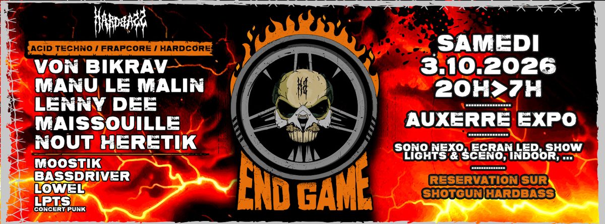 Affiche officielle de Hardbass The End Game (Auxerrexpo, Auxerre, France, 3 octobre 2026)
