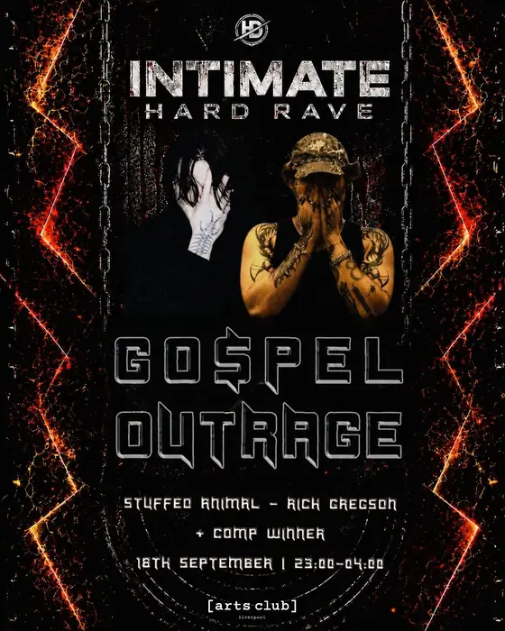 Affiche officielle de Harder Disørder: Intimate Hard Rave 360 GO$PEL + OUTRAGE (Arts Club, Liverpool, Royaume-Uni, 18 septembre 2026)