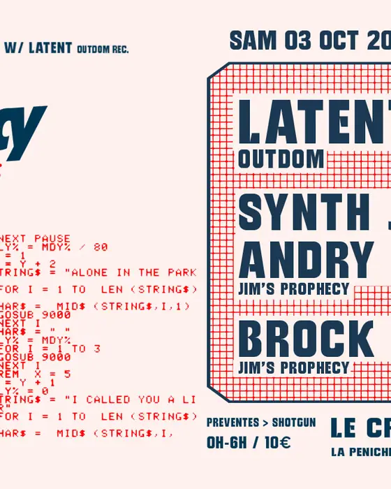 Affiche officielle de Jim's Prophecy Clubnight Opening W/ Latent - Vinyl Only! (Le cri de la mouette, Toulouse, France, 3 octobre 2026)