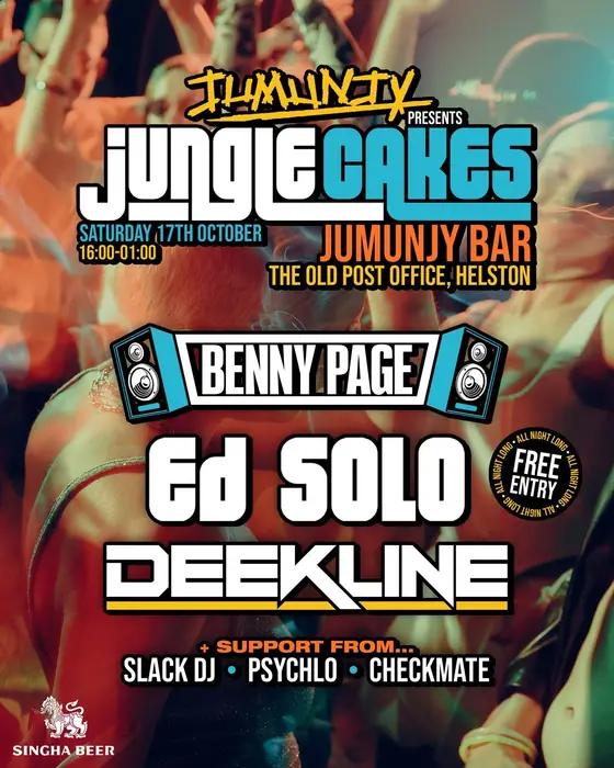 Affiche officielle de JUMUNJY INVITES - Jungle Cakes - Benny Page - Ed Solo - Deekline (Jumunjy Restaurant And Bar, Truro, Royaume-Uni, 17 octobre 2026)