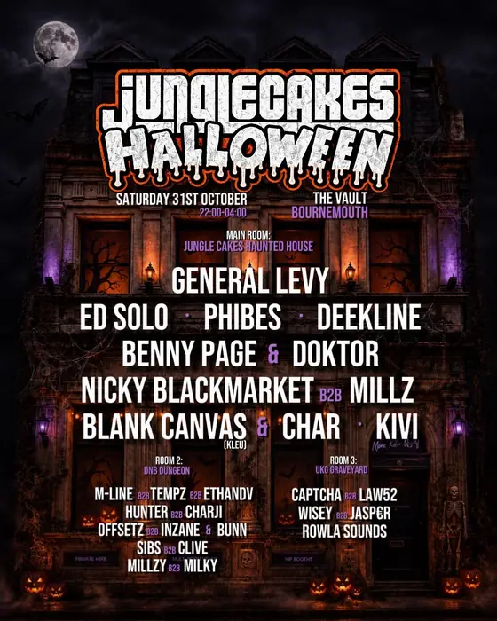 Affiche officielle de Jungle Cakes Halloween - The Vault (The Vault, Bournemouth, Royaume-Uni, 31 octobre 2026)
