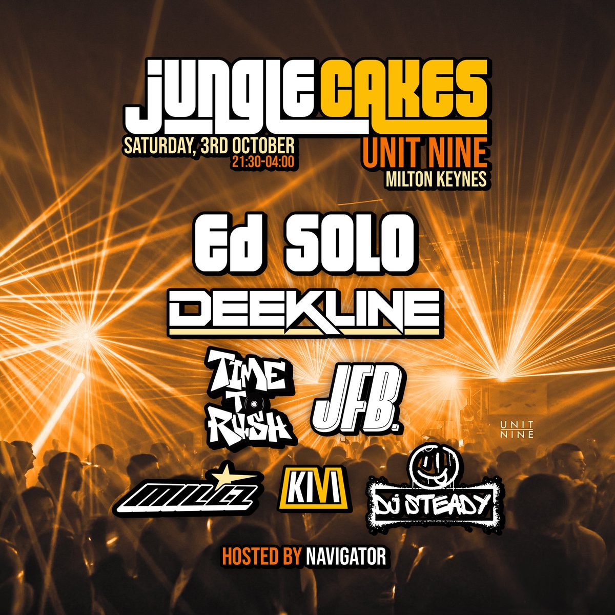 Affiche officielle de Jungle Cakes Milton Keynes - Ed Solo, Deekline & More (Unit Nine, Milton Keynes, Royaume-Uni, 3 octobre 2026)