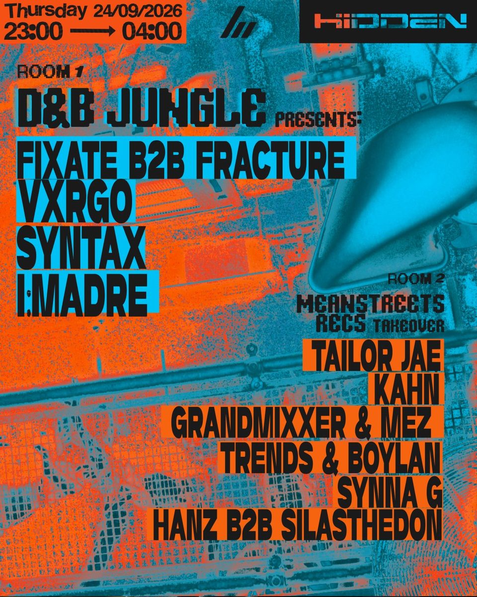 Affiche officielle de Jungle & DnB Rave: Fixate b2b Fracture, VXRGO (Hidden, Manchester, Royaume-Uni, 24 septembre 2026)