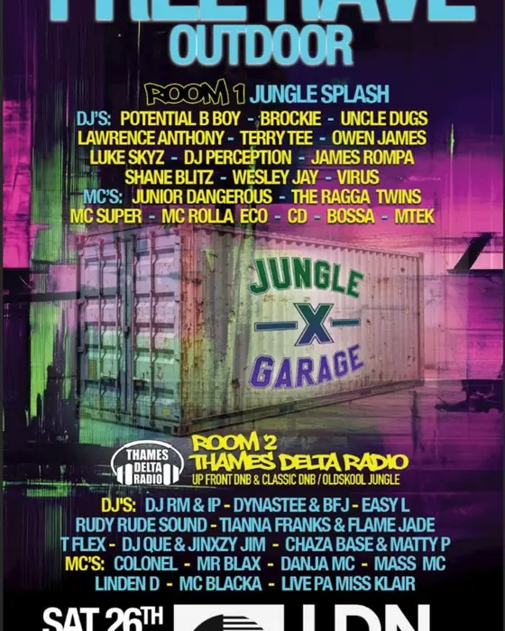 Affiche officielle de Jungle Splash Presents Jungle X Garage Free Rave (London East, London, Royaume-Uni, 26 septembre 2026)