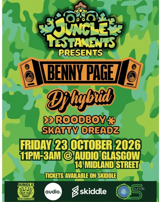 Affiche officielle de Jungle Testaments: Benny Page & DJ Hybrid (Audio, Glasgow, Royaume-Uni, 23 octobre 2026)
