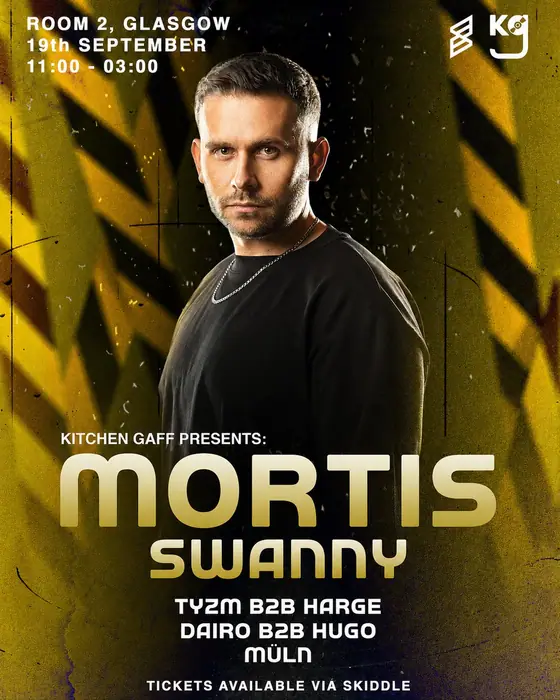 Affiche officielle de Kitchen Gaff Presents: Mortis, Swanny + Support (Room 2, Glasgow, Royaume-Uni, 19 septembre 2026)