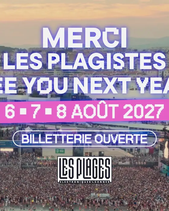 Affiche officielle de Les Plages Électroniques (Plage du Palais des Festivals, Cannes, France, 6 août 2027)