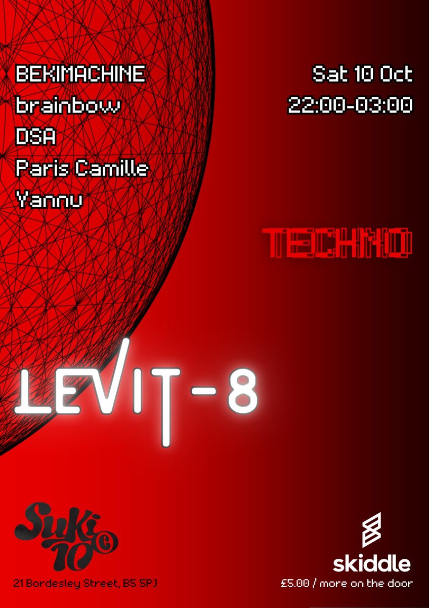 Affiche officielle de Levit-8 Techno (SUKi10C, Birmingham, Royaume-Uni, 10 octobre 2026)