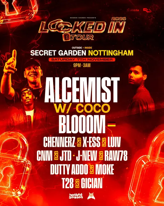 Affiche officielle de Locked In Tour w/Alcemist,Blooom, Coco + More(UK VS GERMANY DNB) (Secret Garden, Nottingham, Royaume-Uni, 7 novembre 2026)