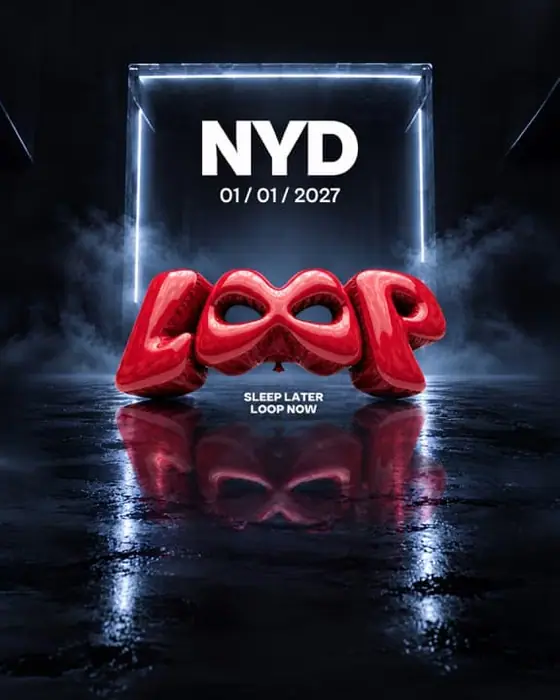 Affiche officielle de LOOP NYD Festival (Fabrik, Humanes de Madrid, Espagne, 1 janvier 2027)