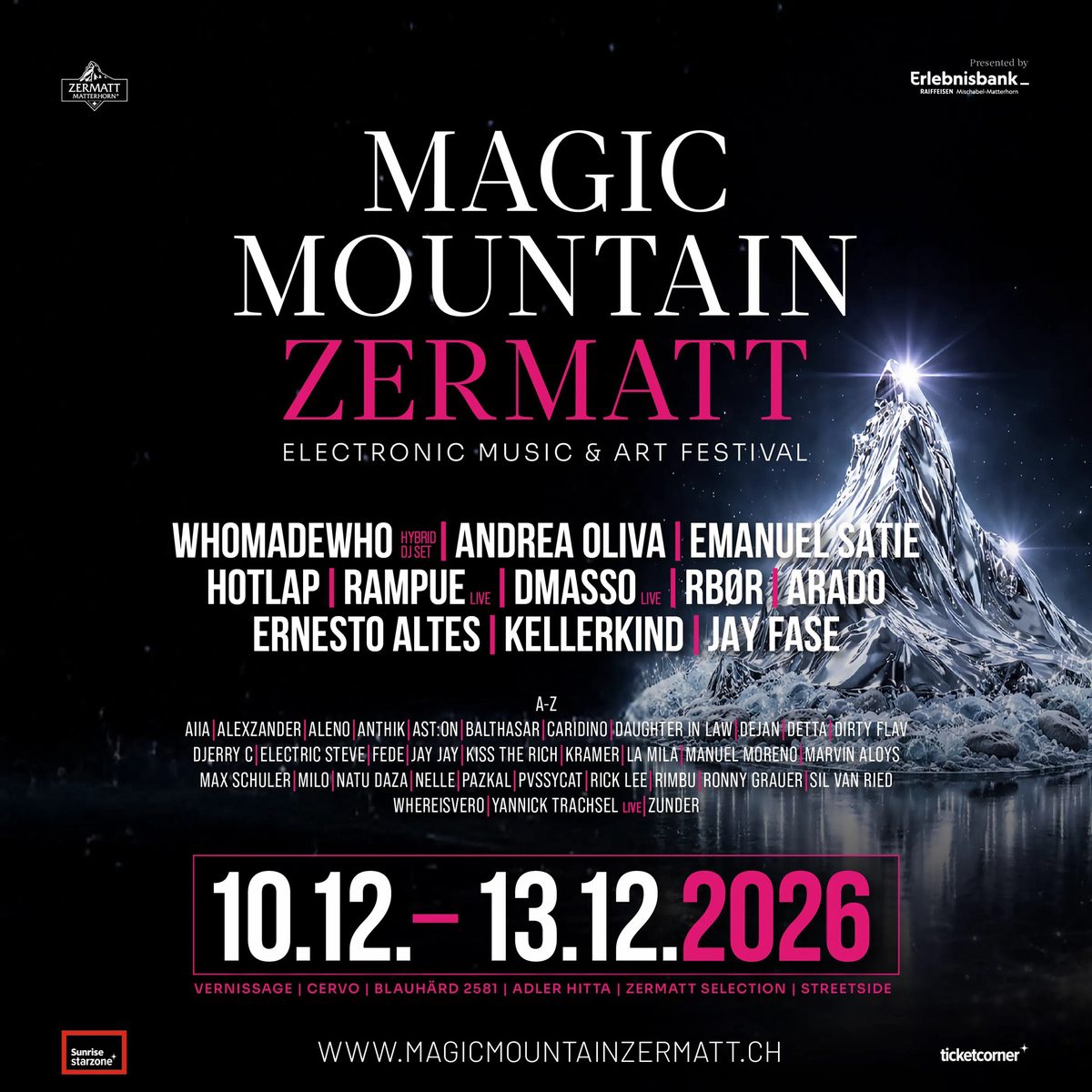 Affiche officielle de Magic Mountain Zermatt (Cervo Mountain Resort, Zermatt, Suisse, 10 décembre 2026)
