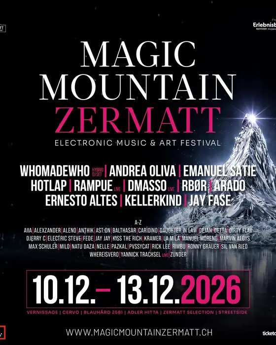 Affiche officielle de Magic Mountain Zermatt (Cervo Mountain Resort, Zermatt, Suisse, 10 décembre 2026)