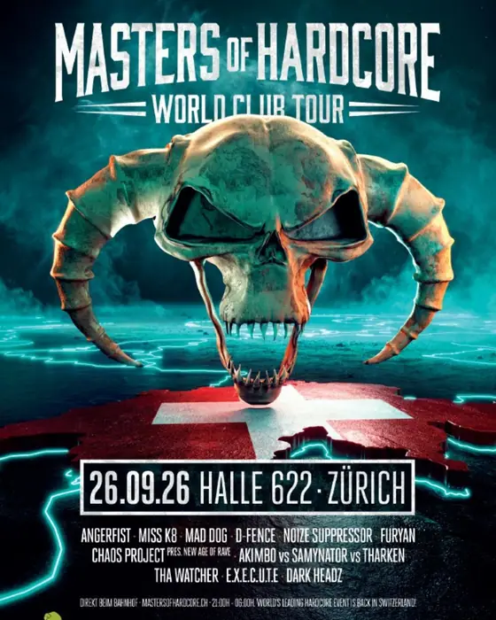 Affiche officielle de Masters of Hardcore Switzerland (Halle 622, Zurich, Suisse, 26 septembre 2026)