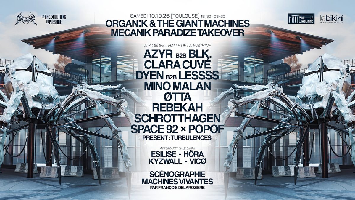 Affiche officielle de Mecanik Paradize : Organïk + Machines Vivantes ! (Halle de la Machine, Toulouse, France, 10 octobre 2026)
