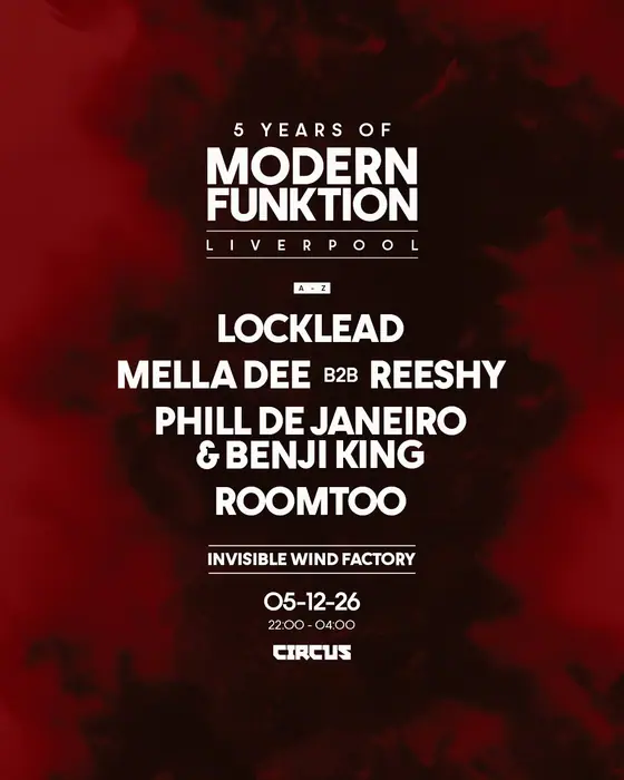 Affiche officielle de Modern Funktion Liverpool - Locklead, Mella Dee, Reeshy & More (Invisible Wind Factory, Liverpool, Royaume-Uni, 5 décembre 2026)